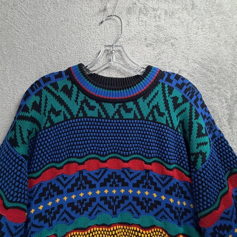 Vintage Lightning Bolt 90s Knit Sweater L Dopamine Dressing Grandpa Core